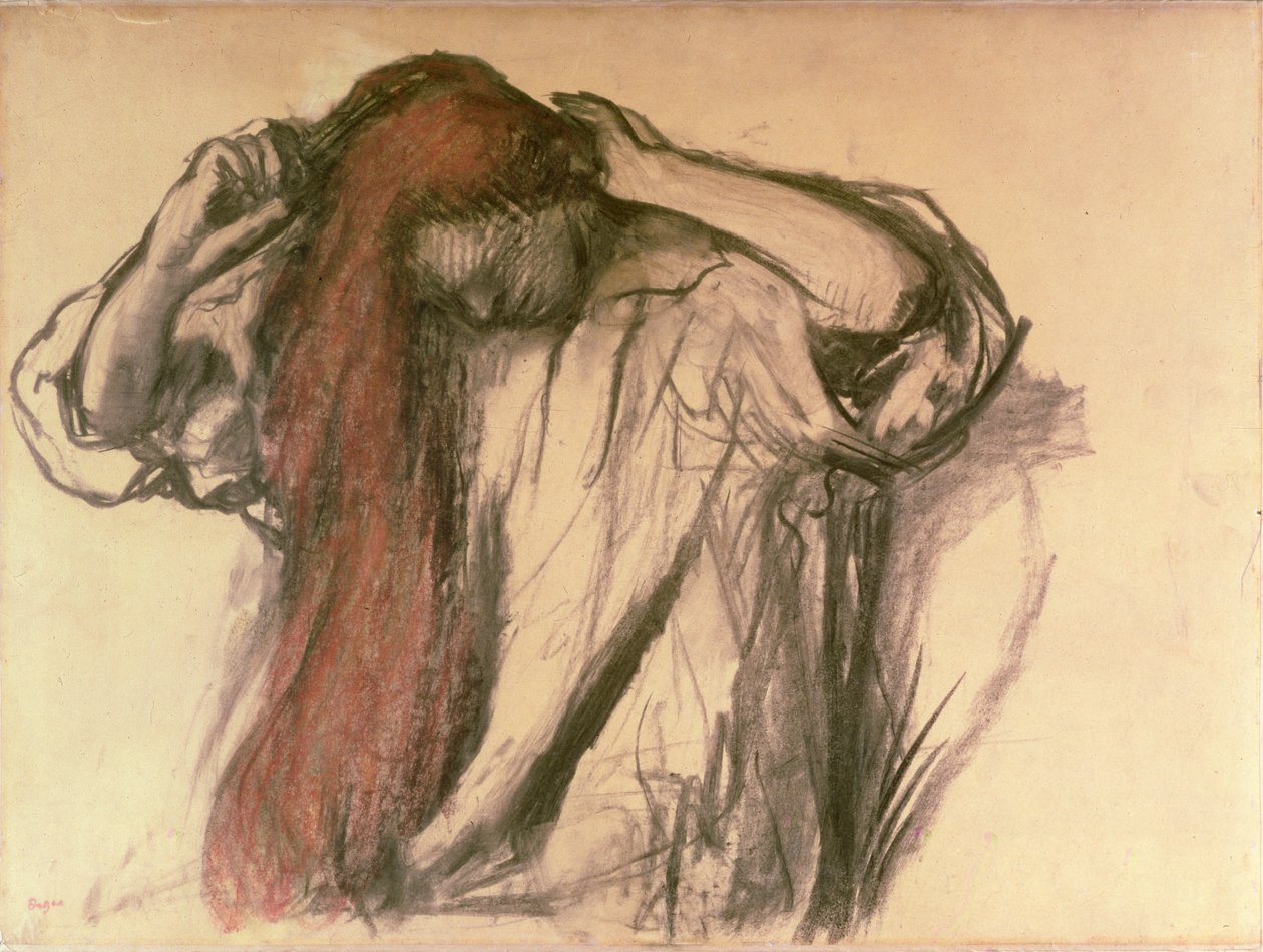 Kobieta czesząca włosy (węgiel i pastel) autorstwa Edgar Degas