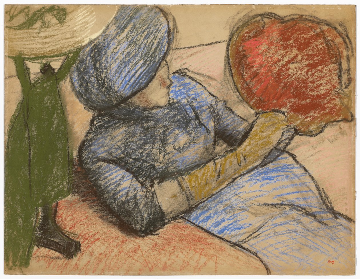 Kobieta trzymająca w dłoni kapelusz, ok.1885 autorstwa Edgar Degas