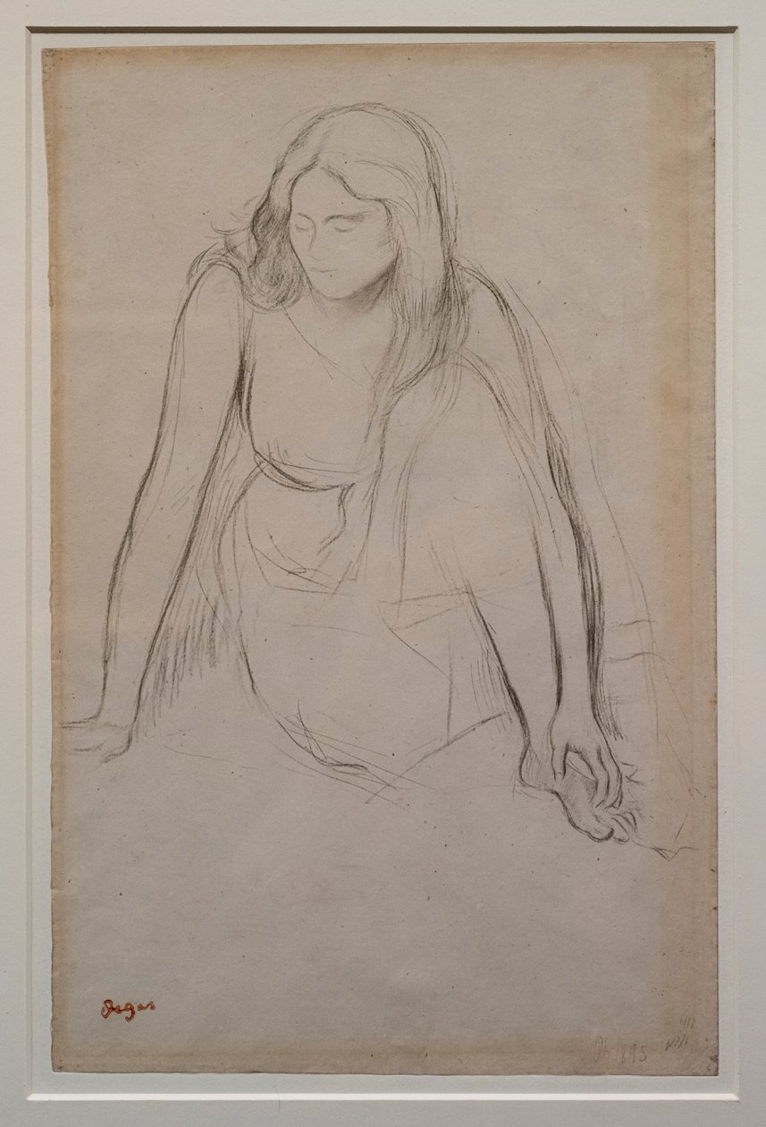 Kobieta siedząca nad wodą. Około 1867-1868. Czarny ołówek na papierze welinowym. autorstwa Edgar Degas
