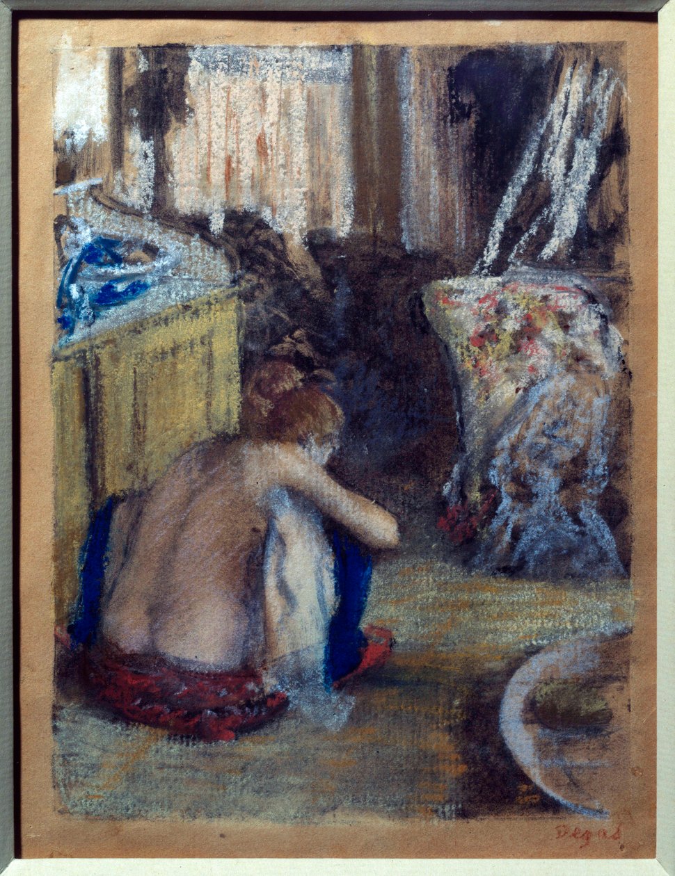 Kobieta kucająca Pastel na monotypie autorstwa Edgara Degasa (1834-1917) 1877 Ndz. 0,18x0,14 m Paryż, musee d