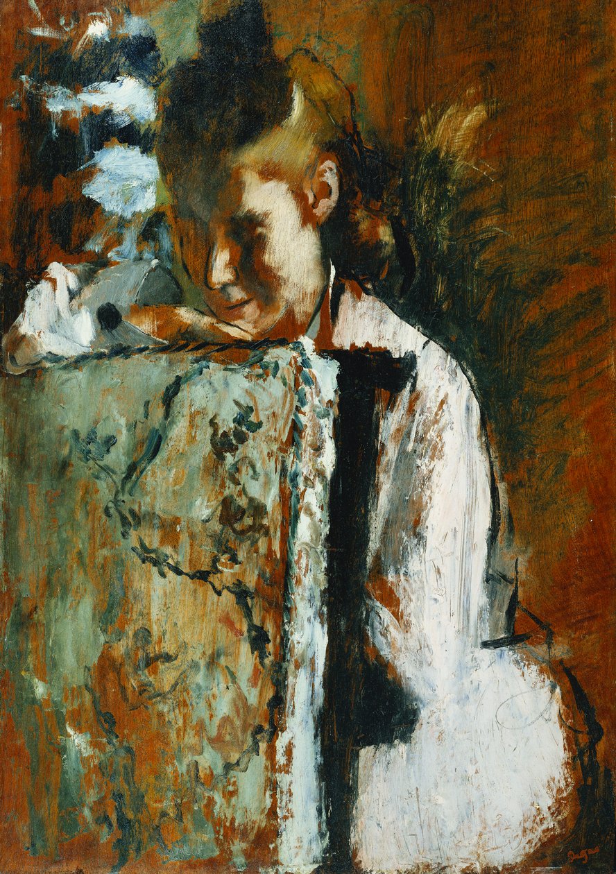 Młoda Dziewczyna Siedząca Opierając Się O Tył Krzesła; Młoda dziewczyna siedząca oparta na oparciu fotela, ok. 1889 r. autorstwa Edgar Degas