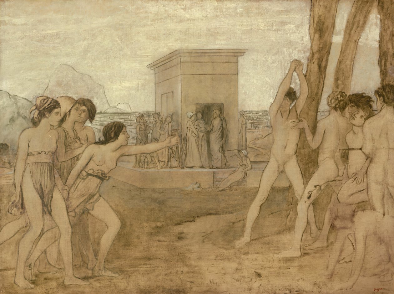 Młode spartańskie dziewczęta rzucające wyzwanie chłopcom 1860. autorstwa Edgar Degas