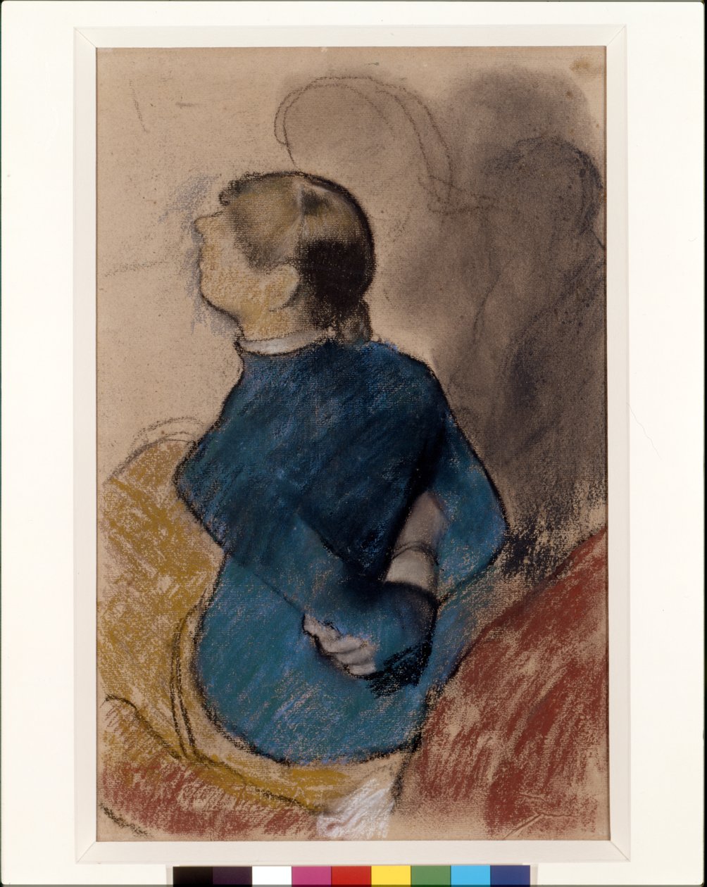 Młoda kobieta w błękicie (pastel na węglu drzewnym na płowym papierze) autorstwa Edgar Degas