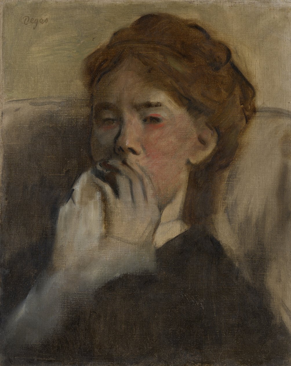 Młoda kobieta z ręką na ustach, ca. 1875. autorstwa Edgar Degas