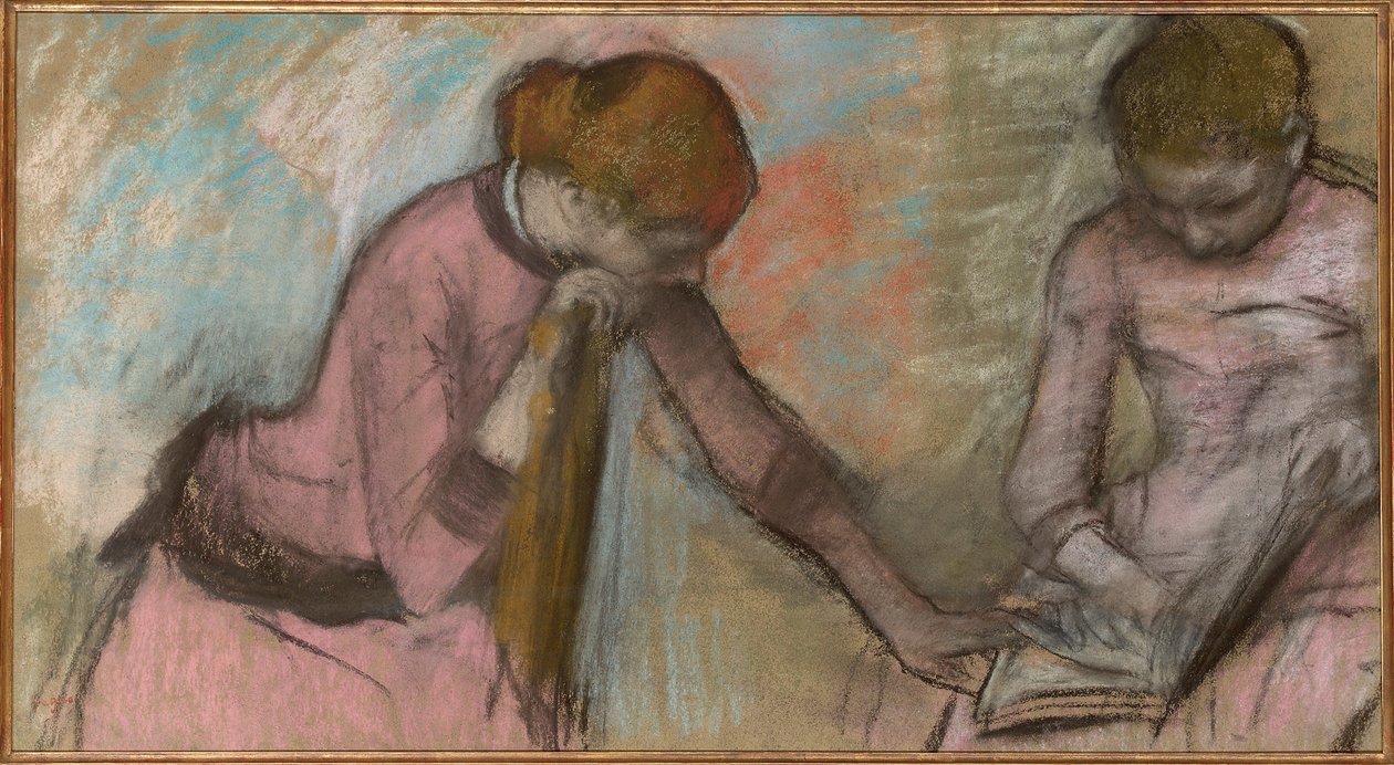 Młode dziewczyny oglądające album, ok. 1884 (pastel na papierze ułożony na kartonie) autorstwa Edgar Degas