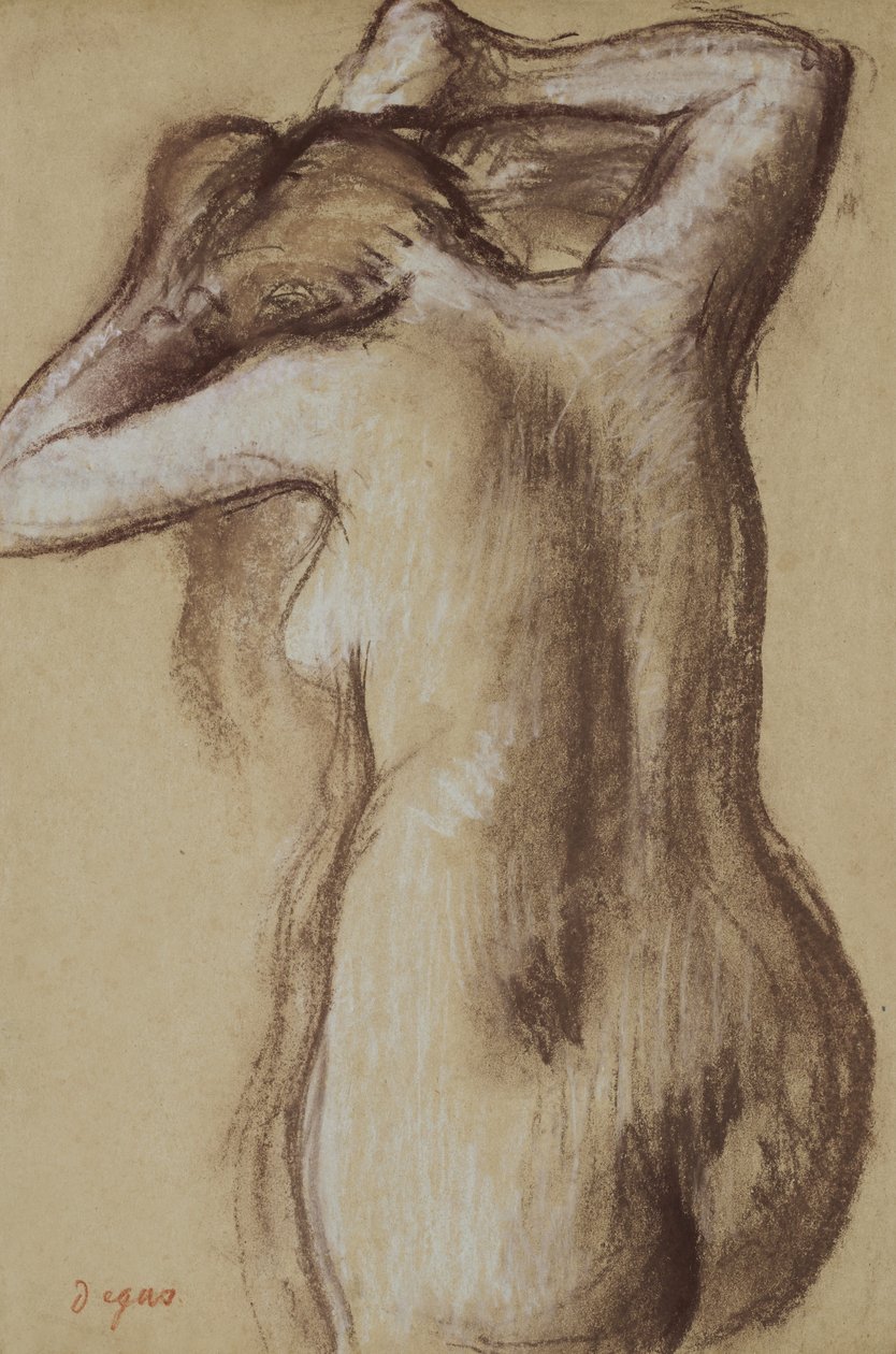 Młoda naga kobieta czesząca włosy, ok. 1889-90 (pastel na papierze) autorstwa Edgar Degas