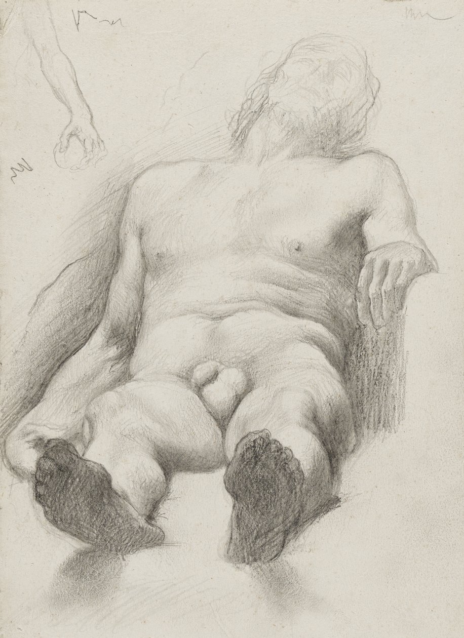 Study - Leżący nagi mężczyzna, 1856-58 (grafit na kremowym papierze) autorstwa Edgar Degas
