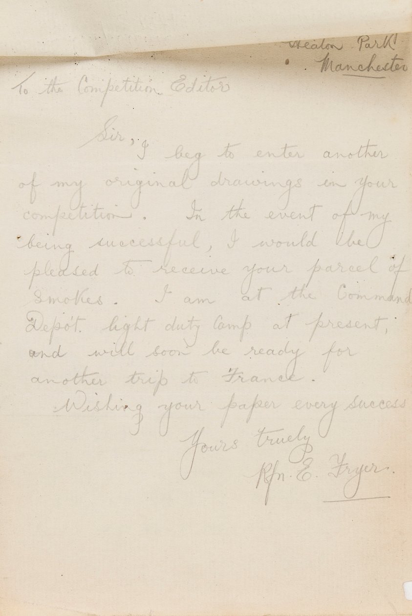 List do redaktora konkursu prasowego, 1917 autorstwa Edgar Fryer