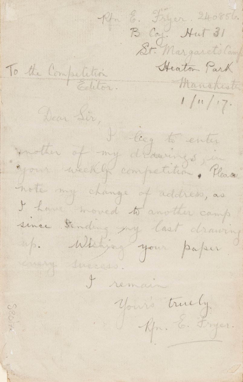 List do redaktora konkursu prasowego, 1 listopada 1917 r. autorstwa Edgar Fryer