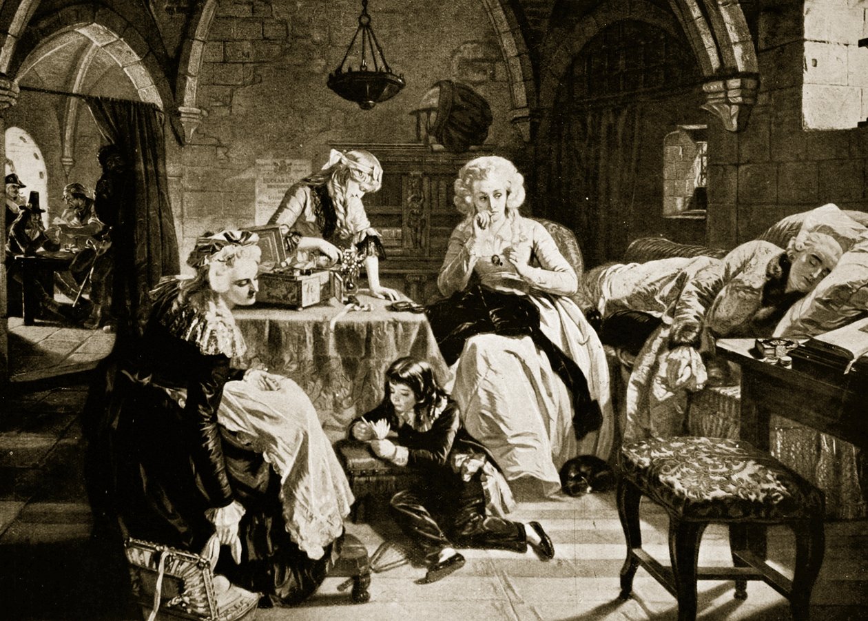 Ludwik XVI i jego rodzina w Świątyni, ilustracja z „Historii Narodów Hutchinsona”, ok. 1915 autorstwa Edgar Melville Ward