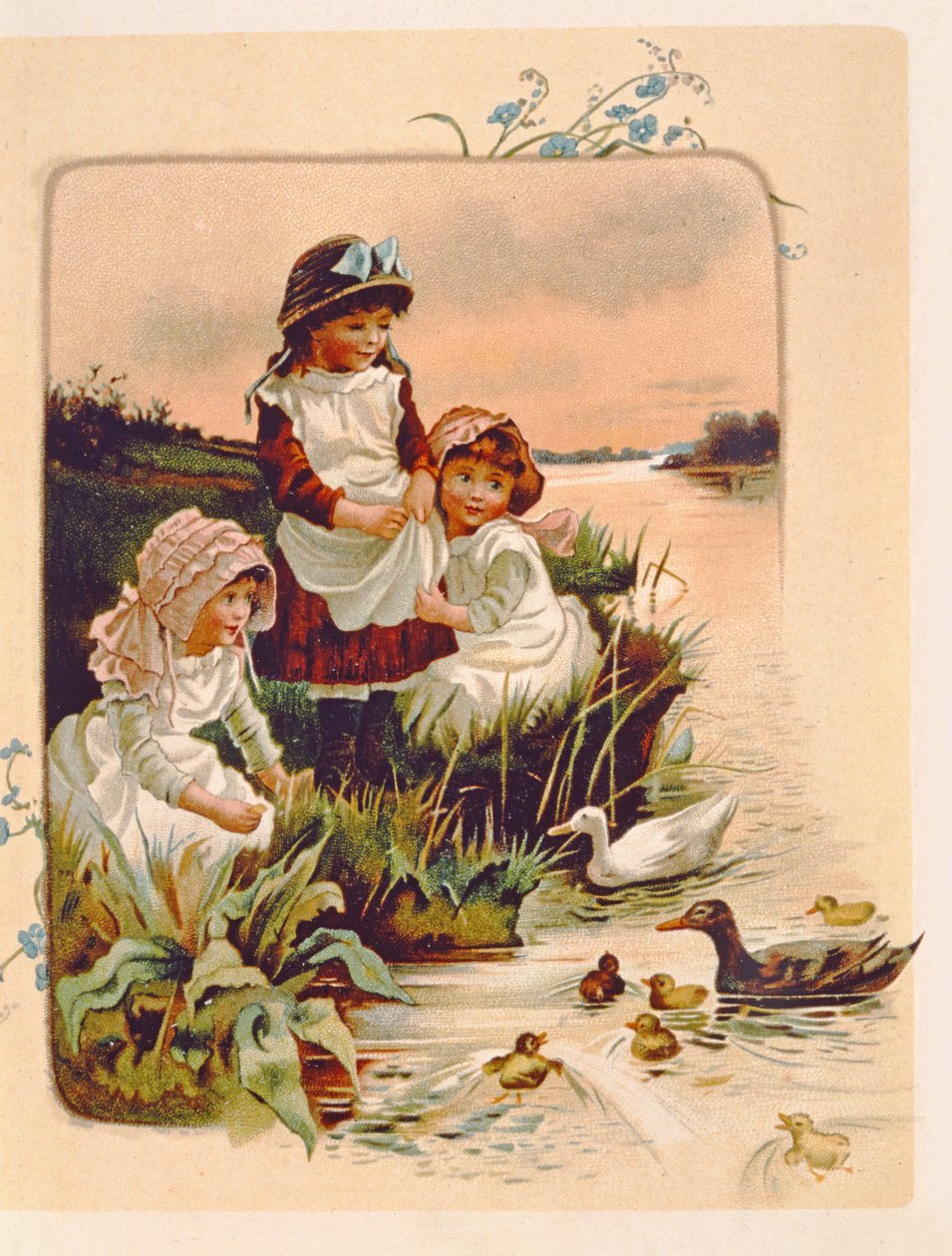 Karmienie kaczek, ilustracja z „Gdzie żyją lilie”, 1889 autorstwa Edith S. Berkeley