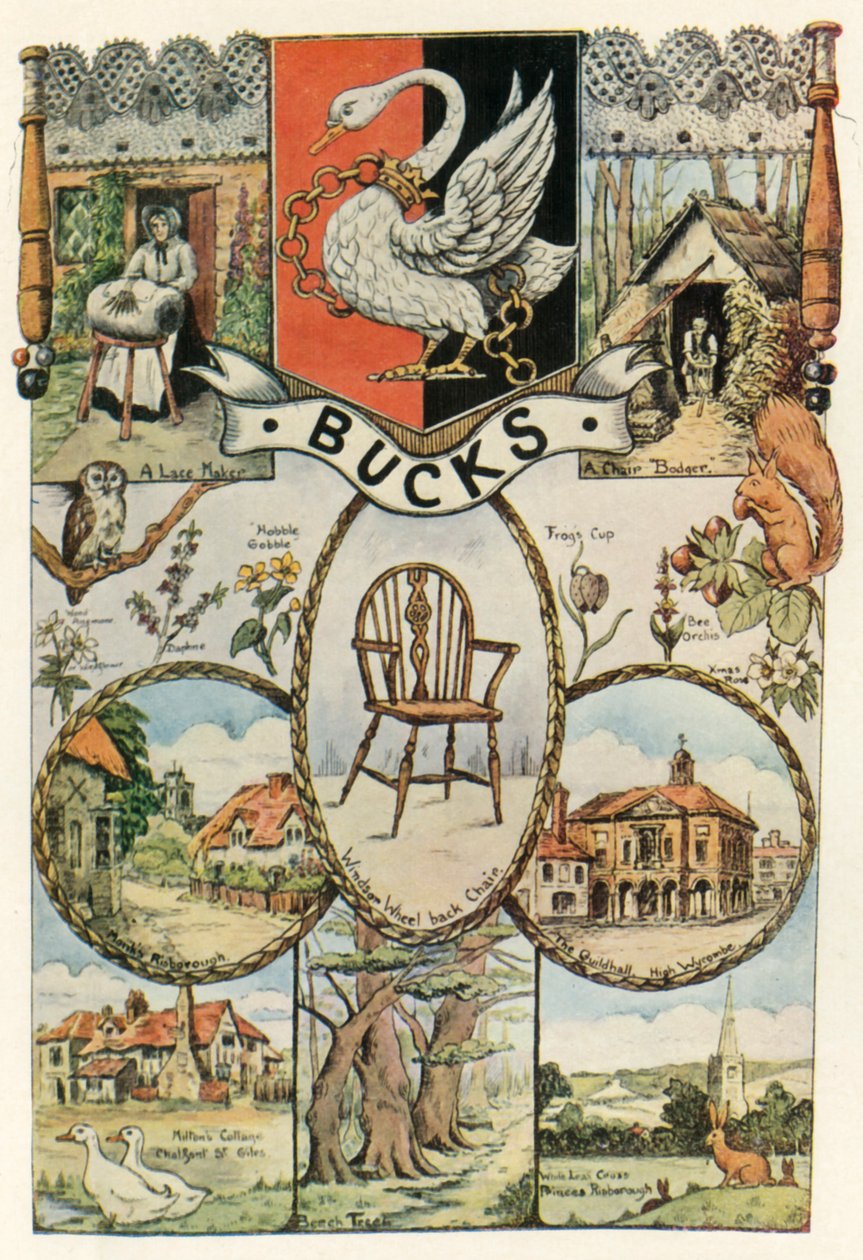 Widoki i rzemiosło Buckinghamshire, projekt banera Instytutu Kobiet, 1937, 1943. autorstwa Edith A Holme