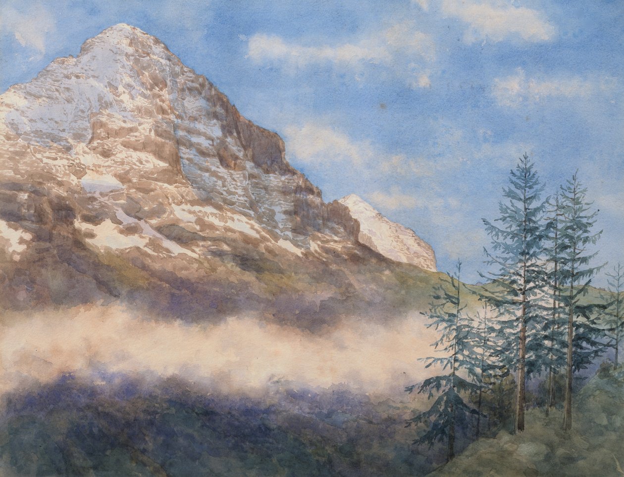 Eiger i Schneehorn (akwarela z gwaszem na papierze) autorstwa Edith A. Paine