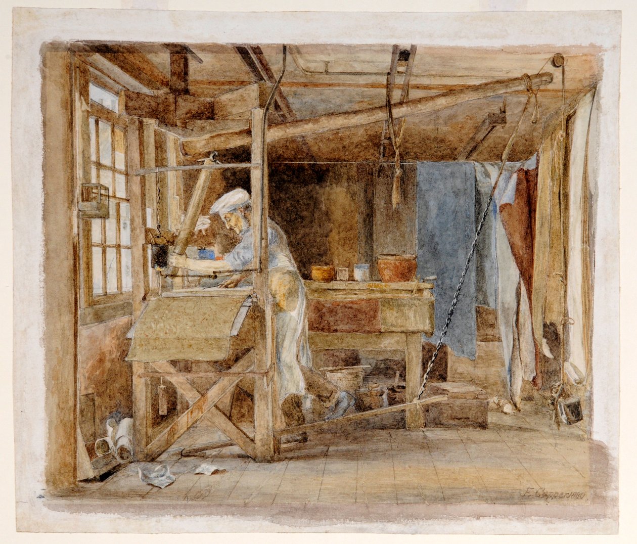 Druk blokowy w Jeffrey and Co., Liverpool Road, Islington, Londyn, ok. 1880 (akwarela na papierze) autorstwa Edith Capper