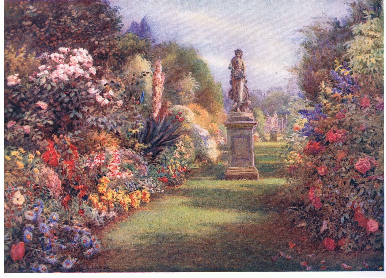 Spacer po trawie w Hampton Court, z książki The Gardens of England: In the Southern and Western Counties wydanej przez The Studio autorstwa Edith Helena Adie