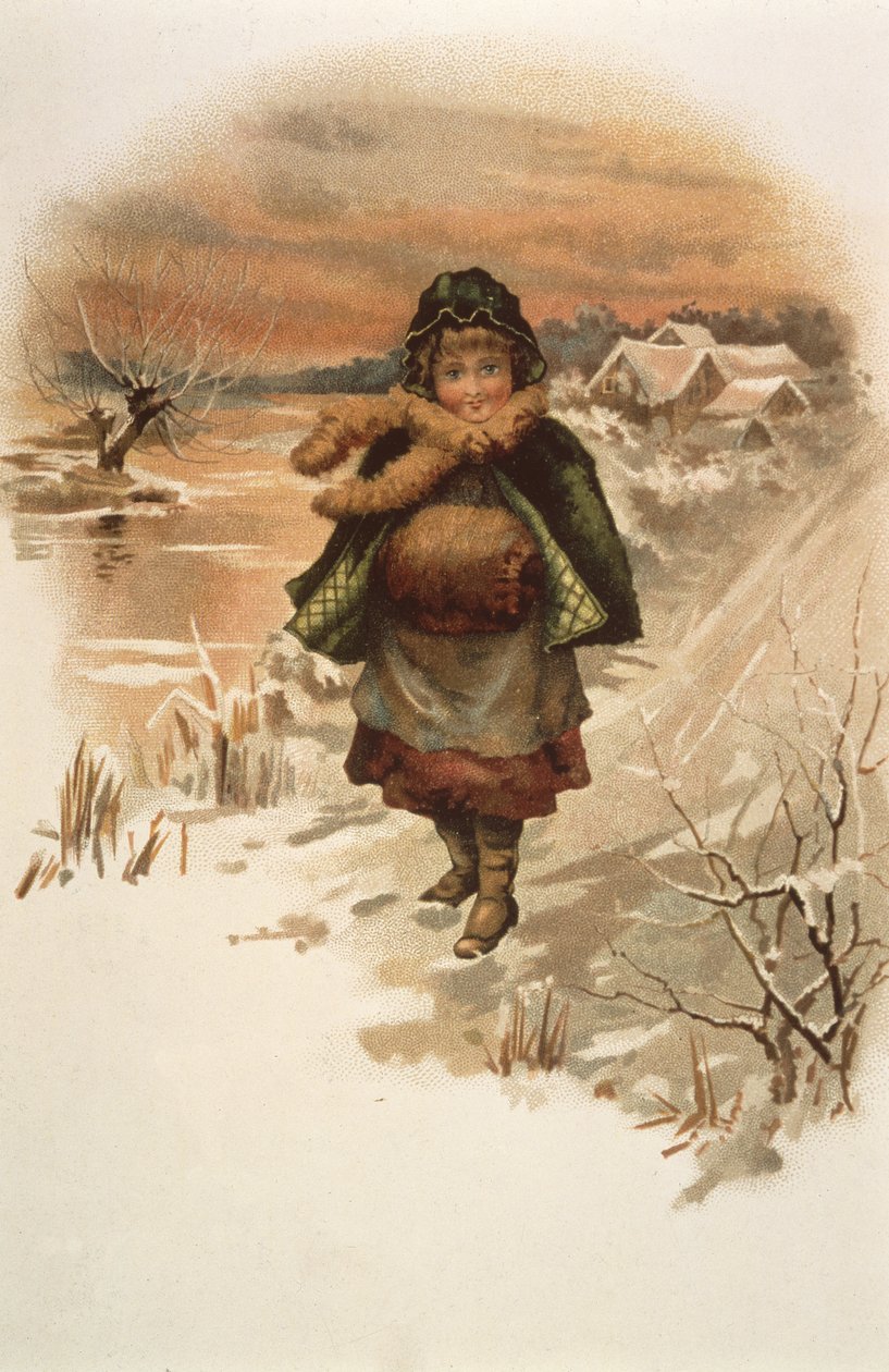 Dziewczyna na zaśnieżonej drodze, ilustracja z filmu Gdzie mieszkają lilie, 1889 autorstwa Edith S. Berkeley