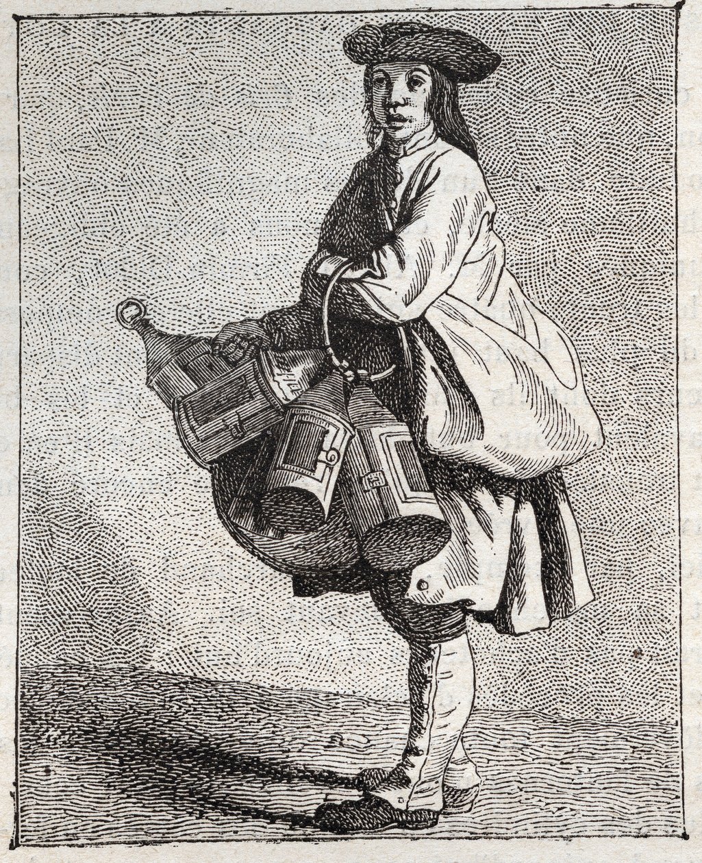 Kupiec z latarniami - Pepetit metier de Paris (Studia wykonane w Niższych Ludach, czyli Kryzys Paryski) - rycina Edme Bouchardon (1698-1762) autorstwa Edmé Bouchardon