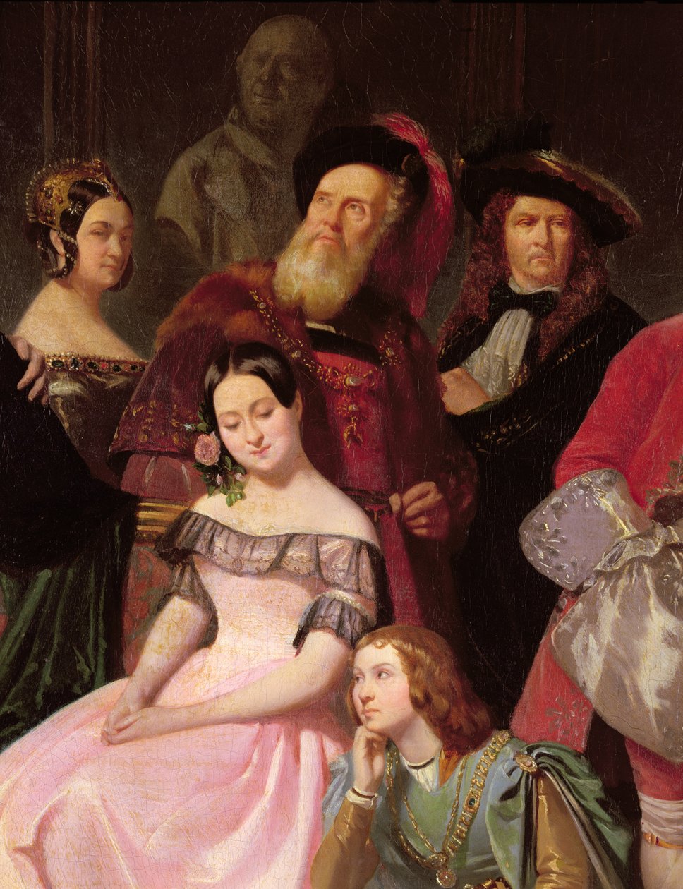 Członkowie Comedie-Francaise, L-P: Mlle Noblet, Mlle Plessis, Joanny (1775-1849) w stroju Hernani, Mlle Anais, Perrier, w 1840 r. (detal z 163165) autorstwa Edmond Aime Florentin Geffroy