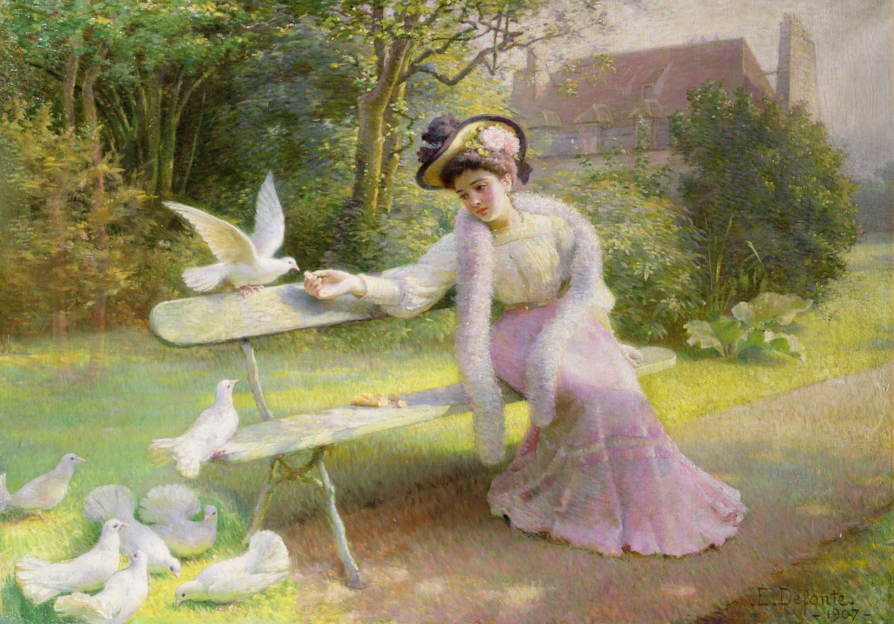 Karmienie gołębi autorstwa Edmond Alphonse Defonte