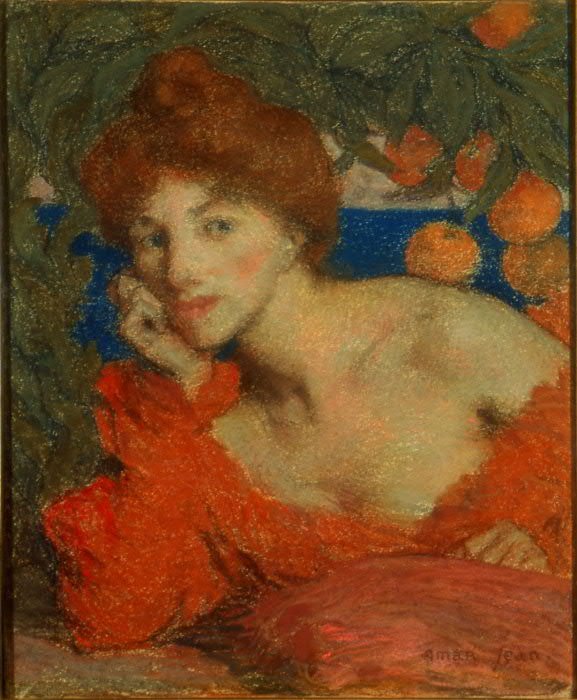 Pod drzewami pomarańczowymi, kobieta w Amalfi. autorstwa Edmond Aman Jean
