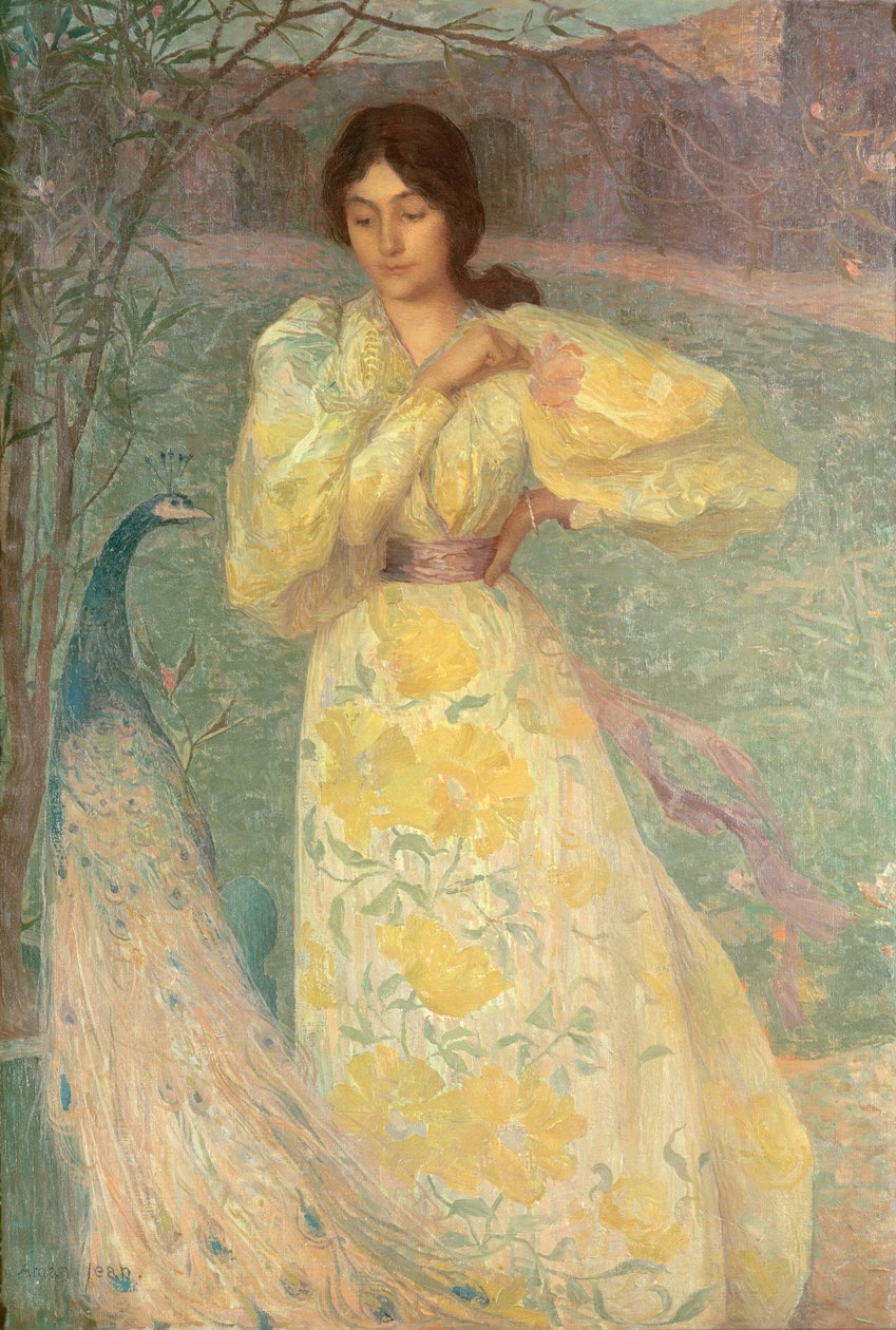 Młoda dziewczyna z pawiem autorstwa Edmond François Aman Jean