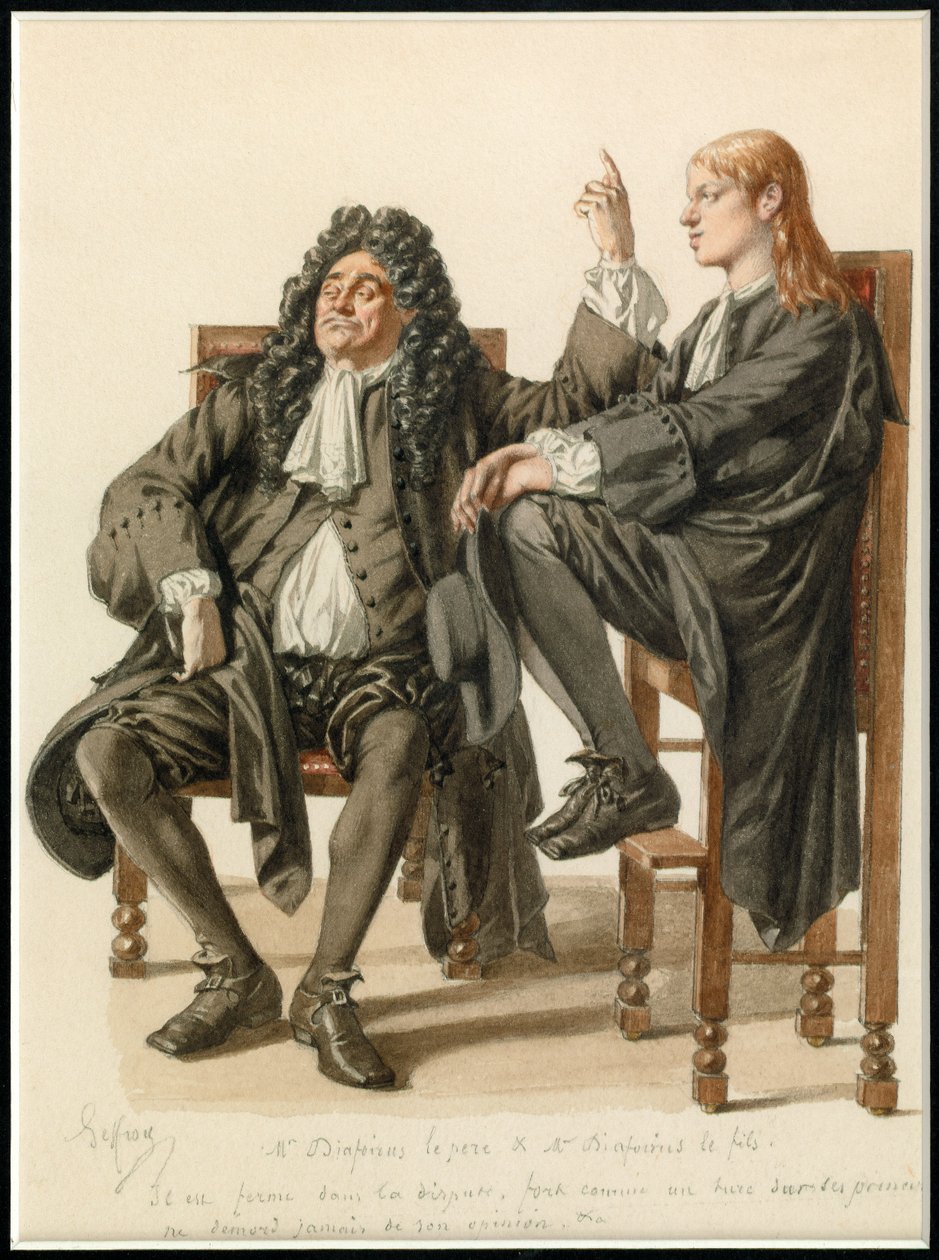 Portret Monsieur Diafoirus pere et fils, ok. 1870 (akwarela) autorstwa Edmond Aime Florentin Geffroy