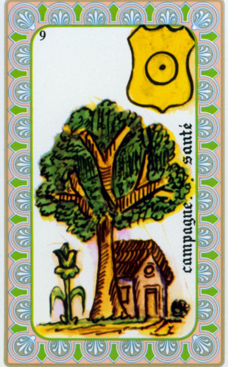 tarot autorstwa maga Belline’a narysowany przez Edmonda Billaudota ok. 1845 i przekazany jasnowidzowi Bellinowi do ponownego wydania: karta zdrowia kraju autorstwa Edmond Billaudot