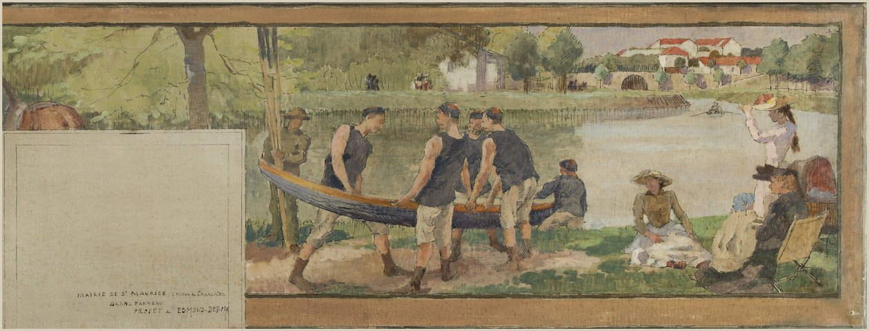 Szkic ratusza w Saint-Maurice: Krajobraz. Les bords de la Marne (dla ratusza), między 1890 a 1892 (olej na płótnie z tuszem) autorstwa Edmond Debon