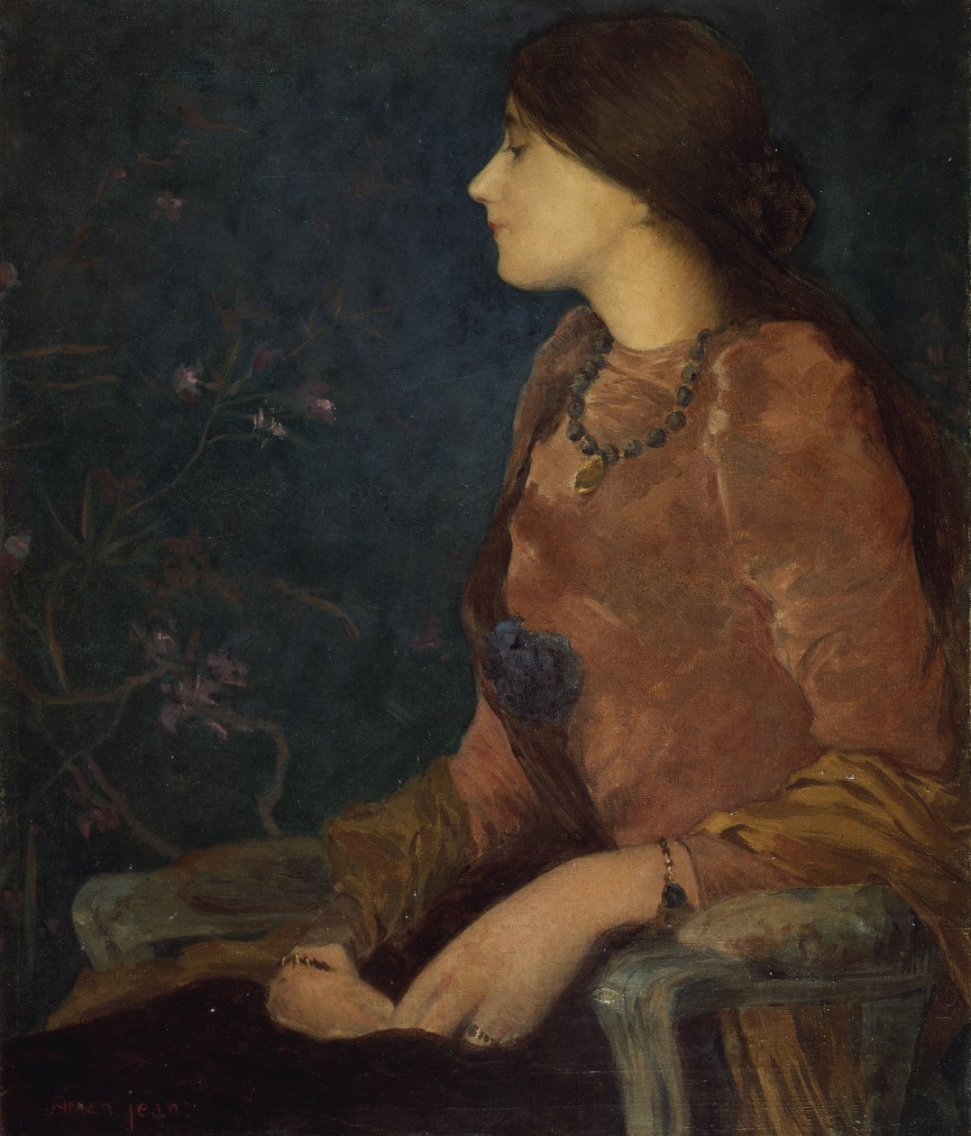 Zamyślona Dama Siedząca (olej na płótnie) autorstwa Edmond François Aman Jean