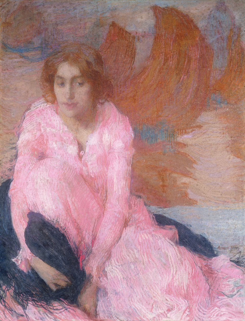 Różowa sukienka; La Robe Rose, ok.1898 (pastel) autorstwa Edmond François Aman Jean