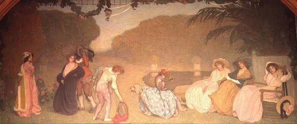 Młode dziewczyny oglądają teatr na świeżym powietrzu autorstwa Edmond François Aman Jean