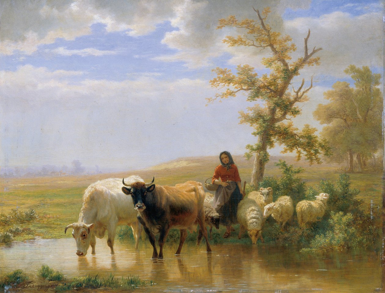 Niemiecki: Krowy i owce autorstwa Edmond Jean Baptiste Tschaggeny
