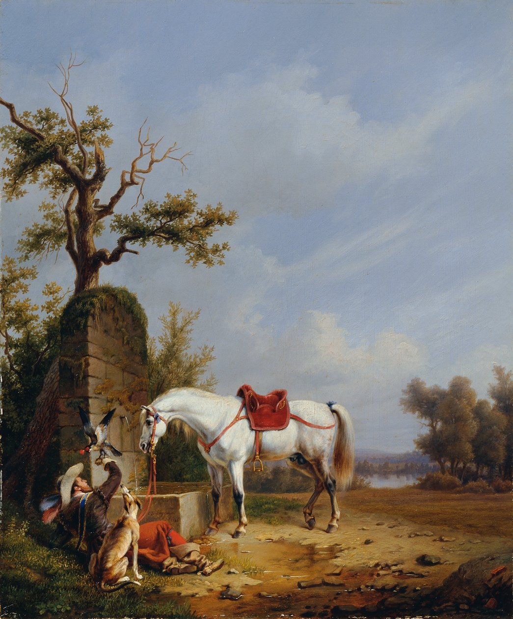 Jeździec z koniem autorstwa Edmond Jean Baptiste Tschaggeny