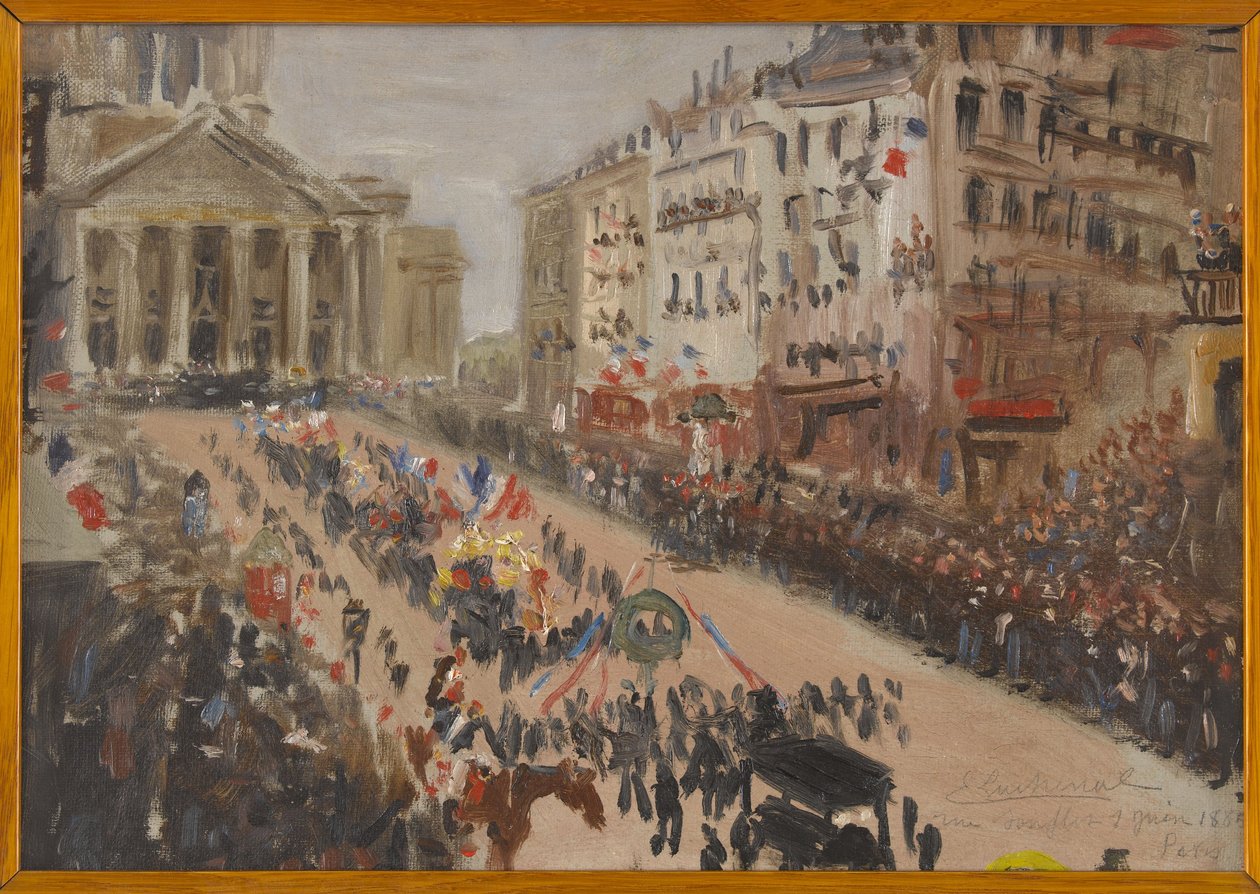 Pogrzeb Victora Hugo, procesja na rue Soufflot, w latach 6-1885 (olej na płótnie) autorstwa Edmond Lachenal