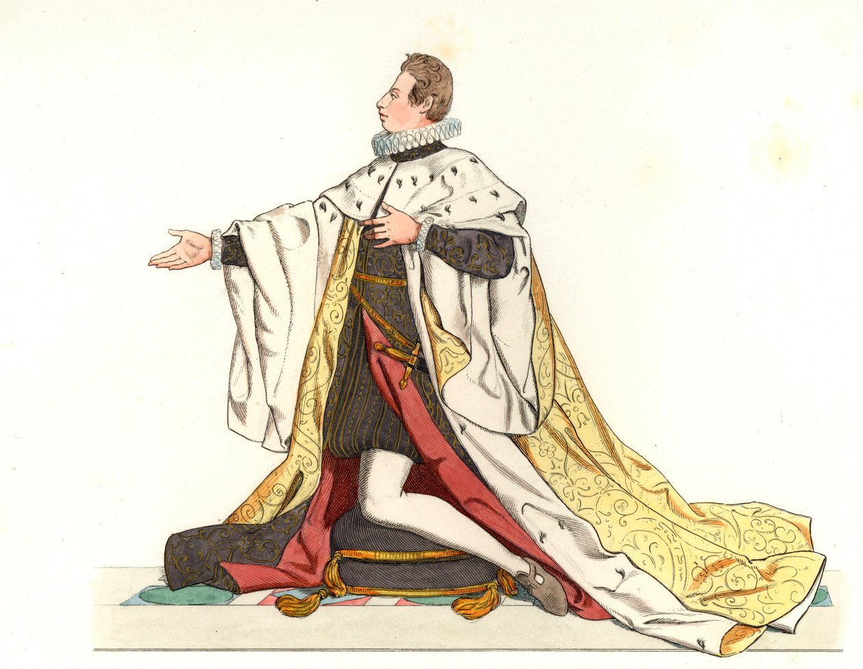 Cosme II de Medicis (1590-1621), wielki książę Toskanii (Włochy) - Litografia na podstawie ilustracji Edmonda Lechevallier-Chevignarda (1825-1902), z „Stroje historyczne XVI wieku autorstwa Edmond Lechevallier Chevignard