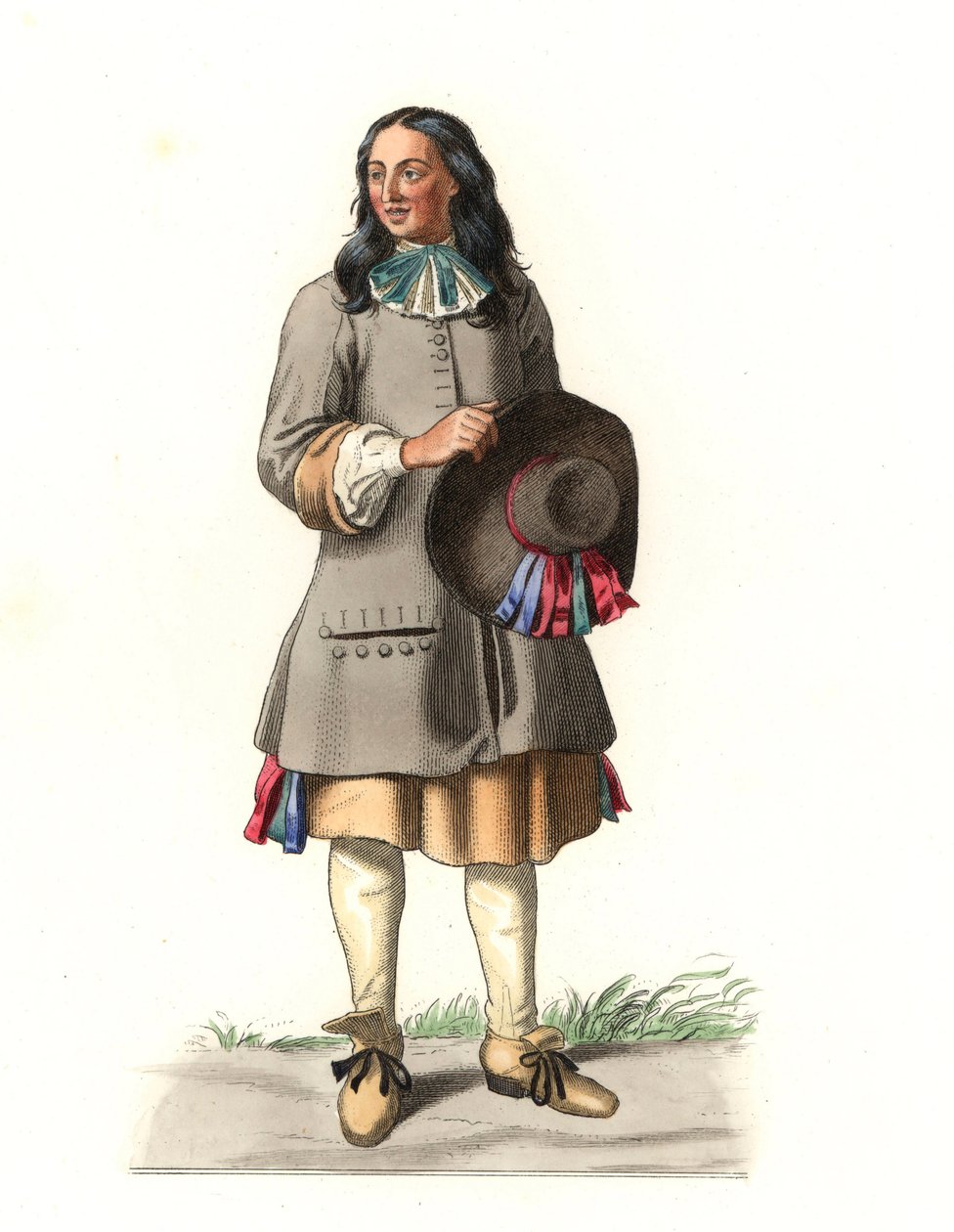 Francuski chłop XVII wiek, po rycinie z 1679 r. Jean Saint Jean - Litografia ilustracji Edmonda Lechevallier-Chevignarda (1825-1902), z „Costumes historiques des 16e autorstwa Edmond Lechevallier Chevignard