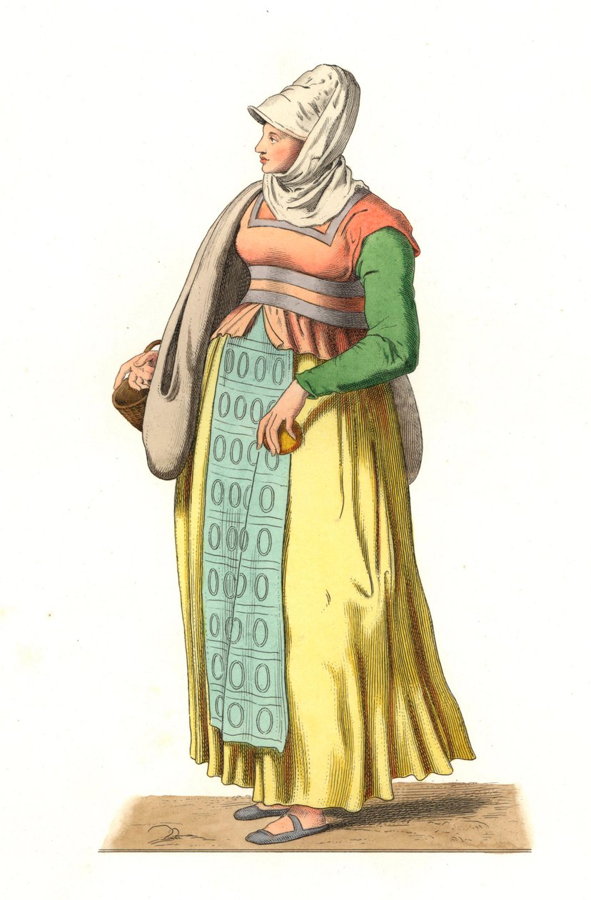 Chłop portugalski z XVI wieku - Litografia na podstawie ilustracji Edmonda Lechevallier-Chevignarda (1825-1902), z „” Costumes historiques des 16th autorstwa Edmond Lechevallier Chevignard