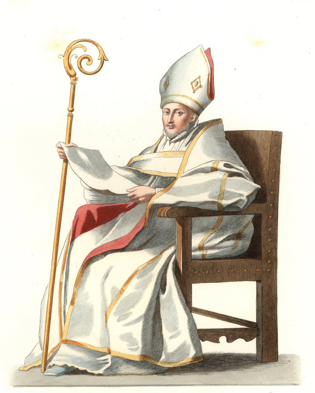 Hiszpańska Ewa XVI wiek, na podstawie obrazu Bartolome Murillo (1617-1682) - Litografia na podstawie ilustracji Edmonda Lechevallier-Chevignarda (1825-1902), z „Costumes historiques des 16th autorstwa Edmond Lechevallier Chevignard