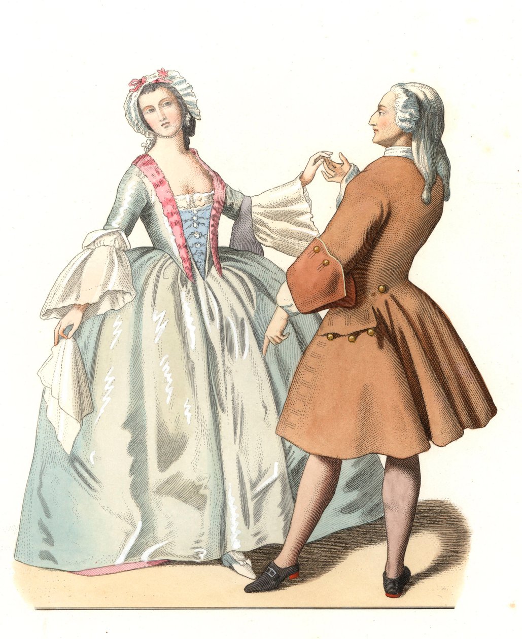 Mistrz tańca i młody wenecjanin, lektor tańca we Włoszech XVIII w. na podstawie obrazu Pietro Longhiego (1701-1785) - Litografia na podstawie ilustracji Edmonda Lechevalliera-Chevignarda (1825-1902), wydobytej z „” Kostiumy historyczne szesnasty autorstwa Edmond Lechevallier Chevignard