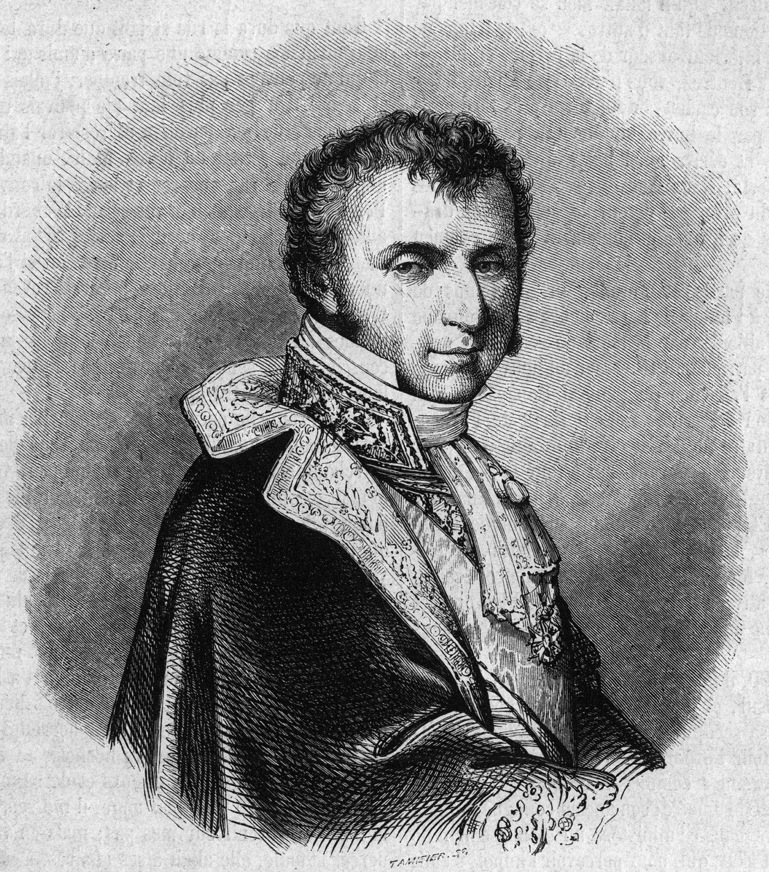 Portret Nicolasa Francois Molliena (1758-1850), francuskiego polityka. Grawerowanie Chevignarda w „” Malowniczym sklepie”” autorstwa Edmond Lechevallier Chevignard