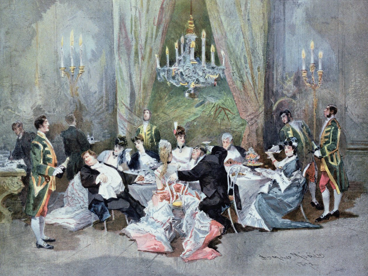 Akt II, scena 10 z "Le Reveillon" Henri Meilhaca (1830-97) i Ludovica Halevy