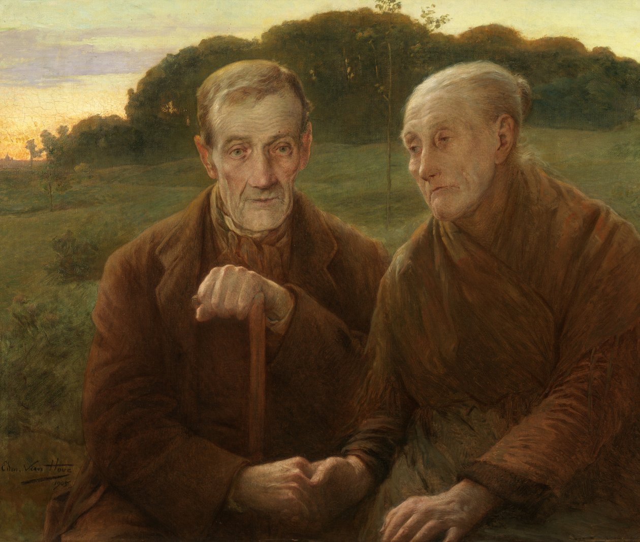 Zachód słońca w życiu (olej na płótnie) autorstwa Edmond Theodor van Hove