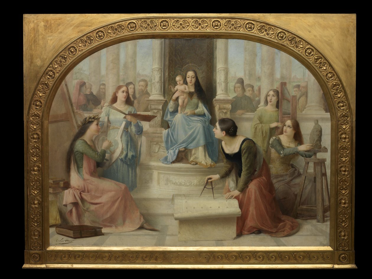 A Virgem Inspirando as Artes (óleo sobre tela)polonês autorstwa Edmond Theodor van Hove