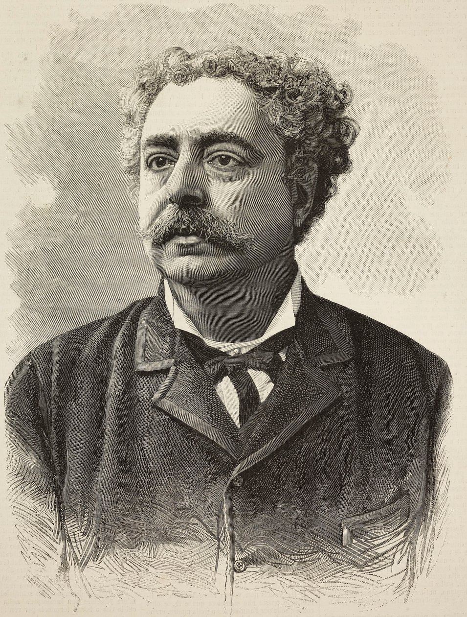 Portret Edmondo De Amicis (1846-1908), włoskiego autora, rycina E Mancastroppa z fotografii Schemboche z L