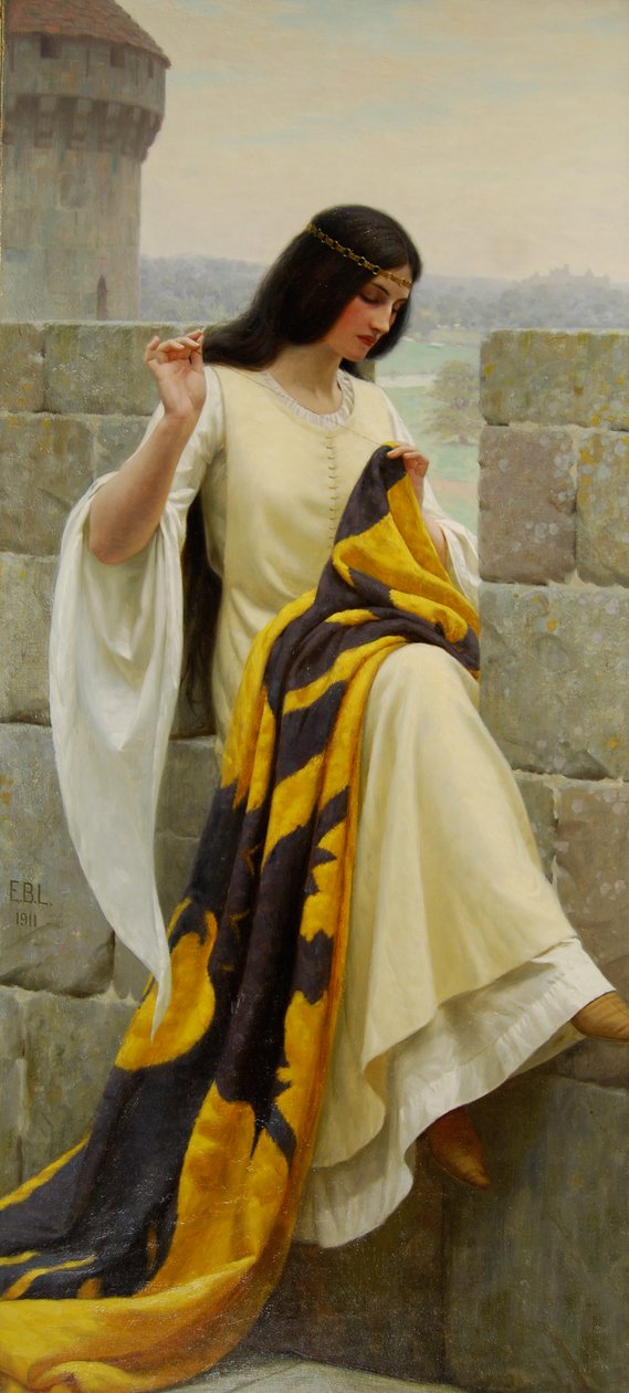 Zszywanie sztandaru, 1911 autorstwa Edmund Blair Leighton