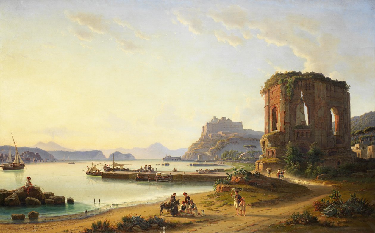 Widok na Golfo di Pozzuolo ze starym portem i zamkiem autorstwa Edmund Hottenroth