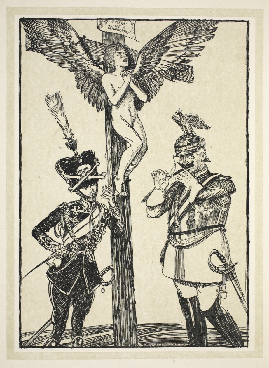 Ukrzyżowanie Belgii, ilustracja z „Wianku kajzera” Edmunda J. Sullivana, wyd. 1916 autorstwa Edmund Joseph Sullivan