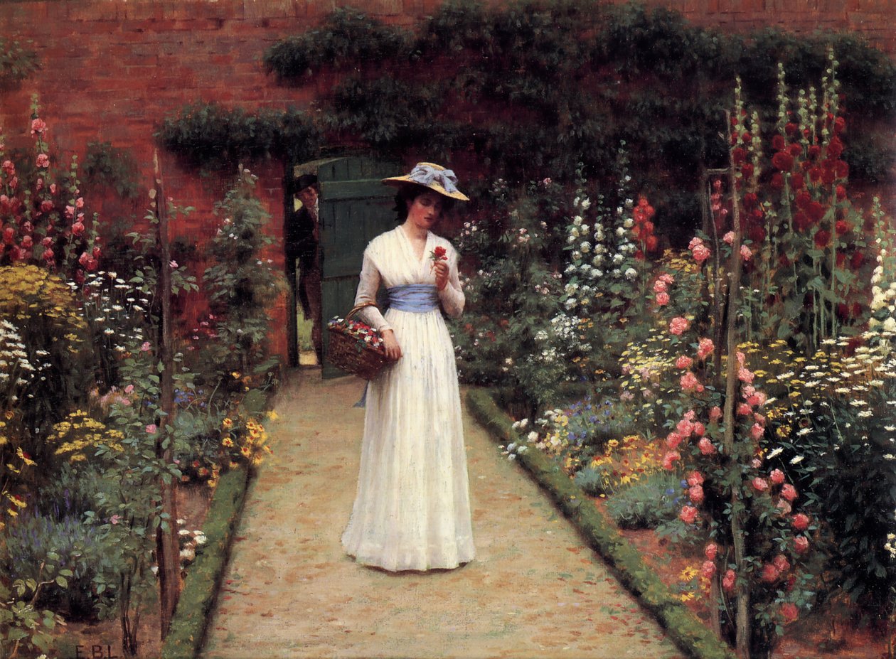 Pani w ogrodzie autorstwa Edmund Leighton