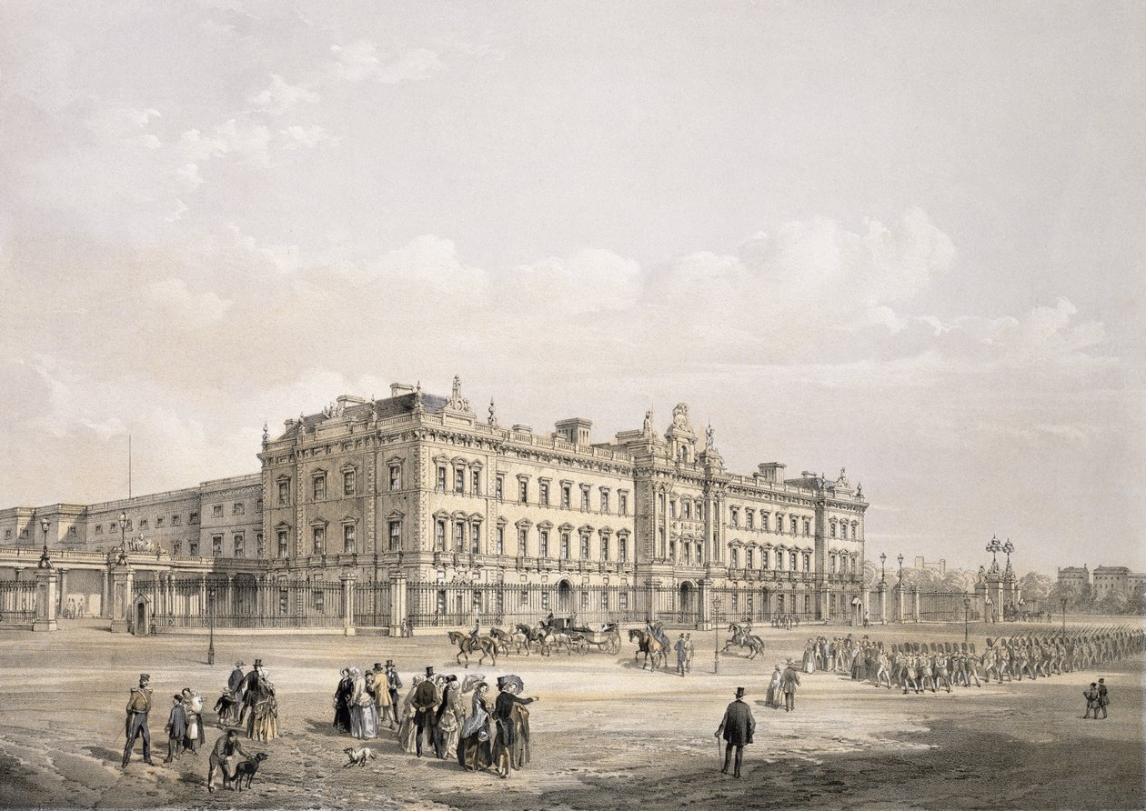 Pałac Buckingham, rytowany przez Thomasa Pickena (fl.1838-d.1870), wyd. 1852 przez Lloyd Bros. und Co. (litografia) autorstwa Edmund Walker