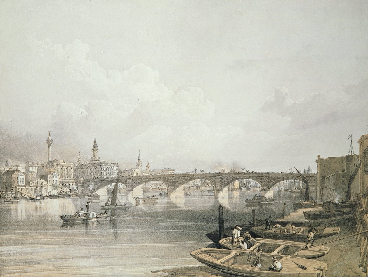 London Bridge, nad mostem, grawerowane przez Williama Simpsona (1823-99), wyd. 1852 przez Lloyd Bros. und Co. (litografia) autorstwa Edmund Walker